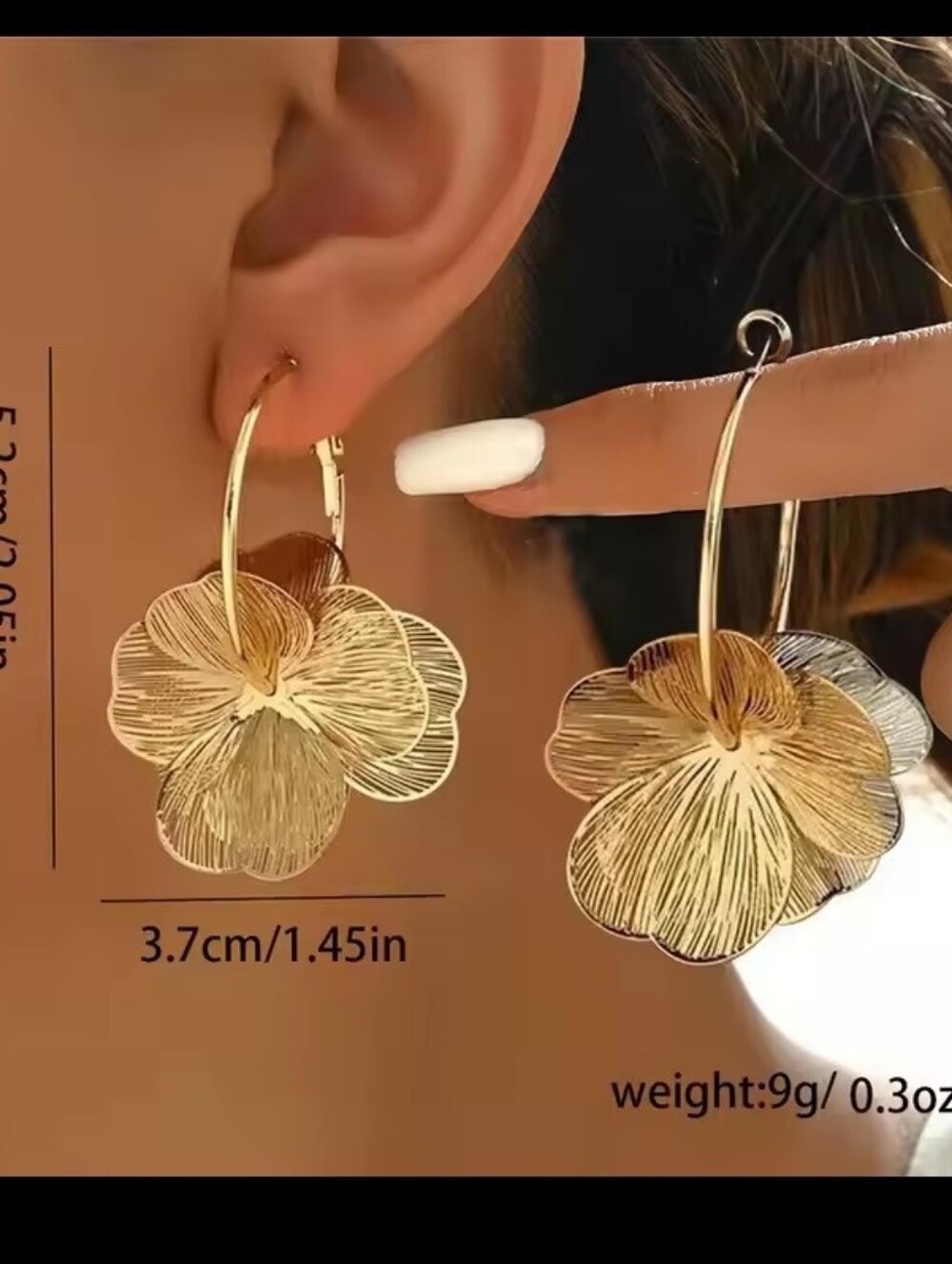 Vintage Earrings Gold Butterfly Flower Women's Dangle Jewelry G25 - Picture 3 of 4